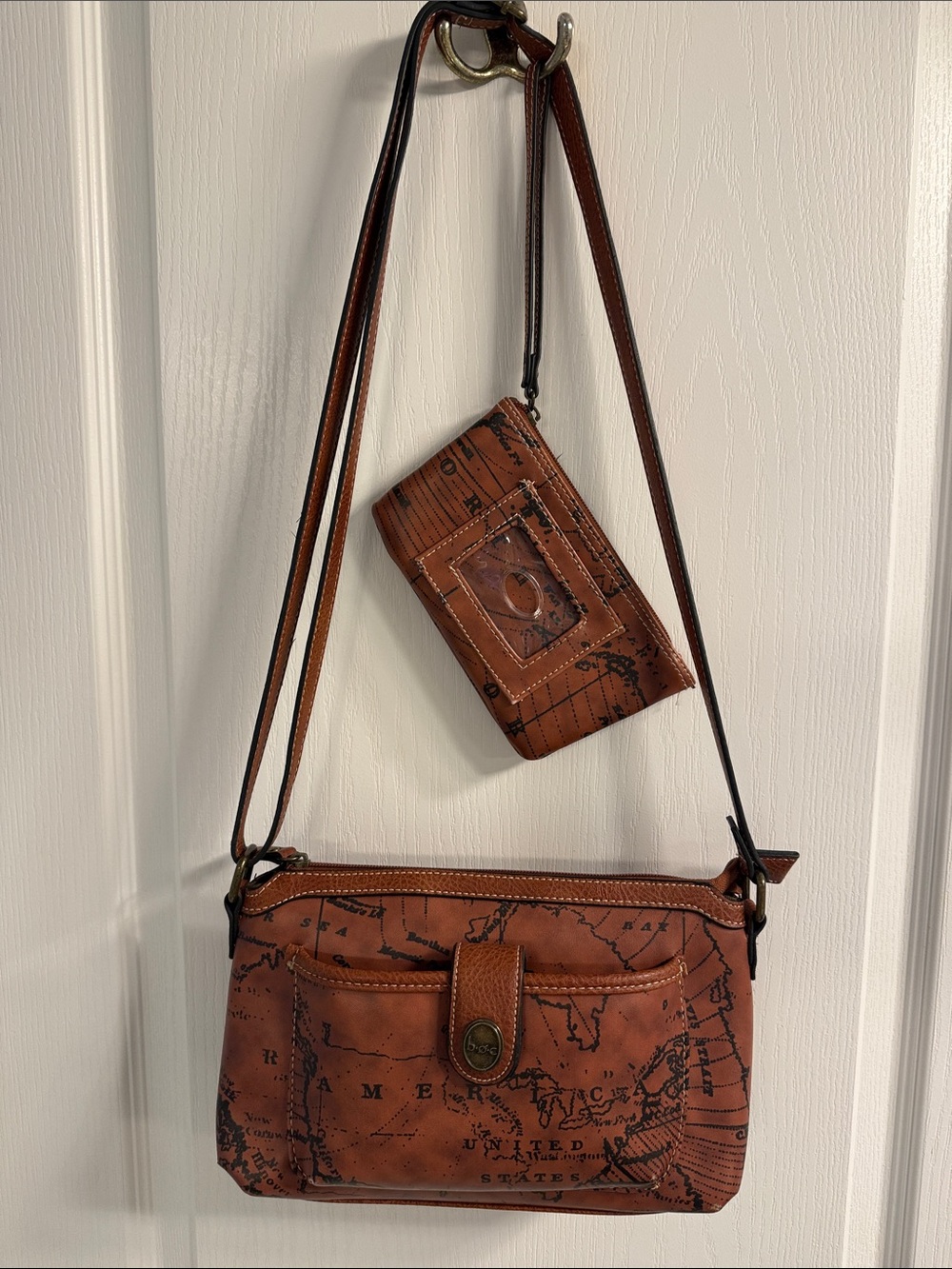 boc Brown Map-Print Crossbody with Matching Wristlet